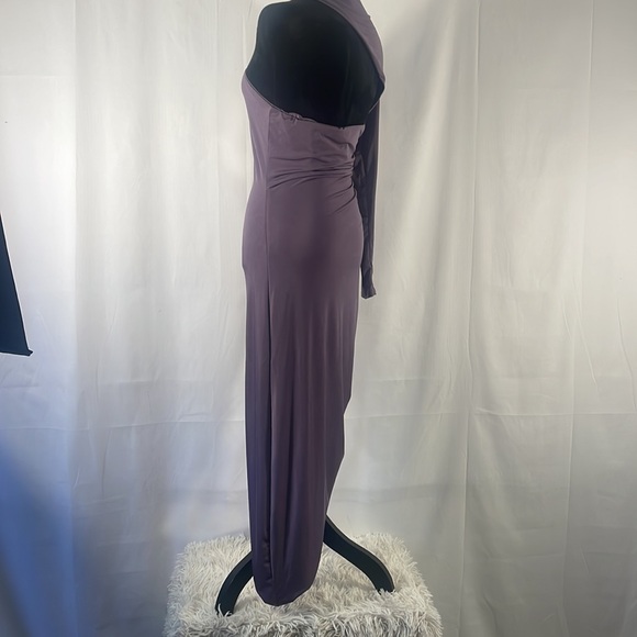 Cutout Detail Ruched Bodycon Dress Mauve Purple,one shoulder,mockneck, Large,NWT - Picture 4 of 11